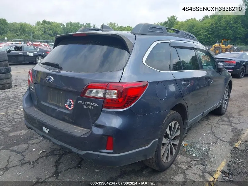 2017 Subaru Outback 3.6R Limited VIN: 4S4BSENCXH3338210 Lot: 39984234