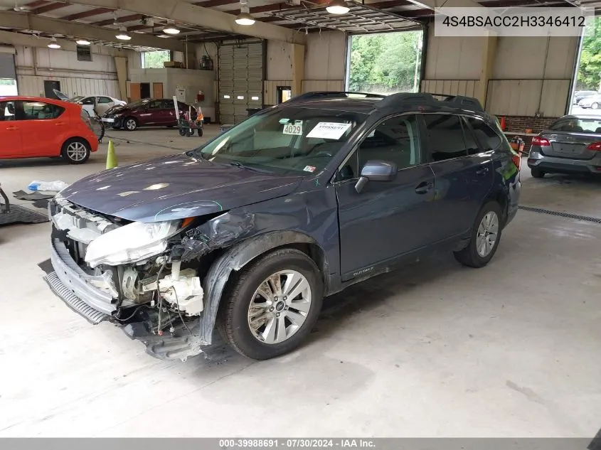 2017 Subaru Outback 2.5I Premium VIN: 4S4BSACC2H3346412 Lot: 39988691