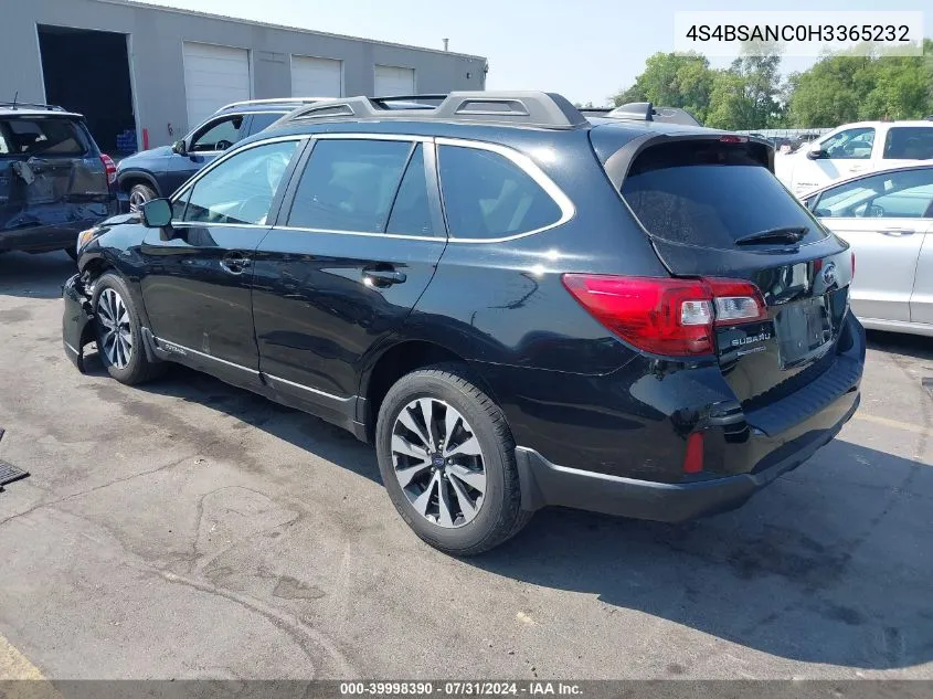 2017 Subaru Outback 2.5I Limited VIN: 4S4BSANC0H3365232 Lot: 39998390