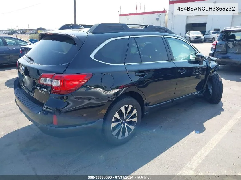 4S4BSANC0H3365232 2017 Subaru Outback 2.5I Limited