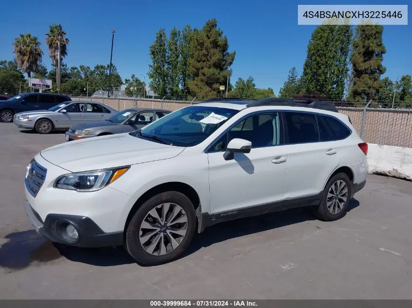 2017 Subaru Outback 2.5I Limited VIN: 4S4BSANCXH3225446 Lot: 39999684