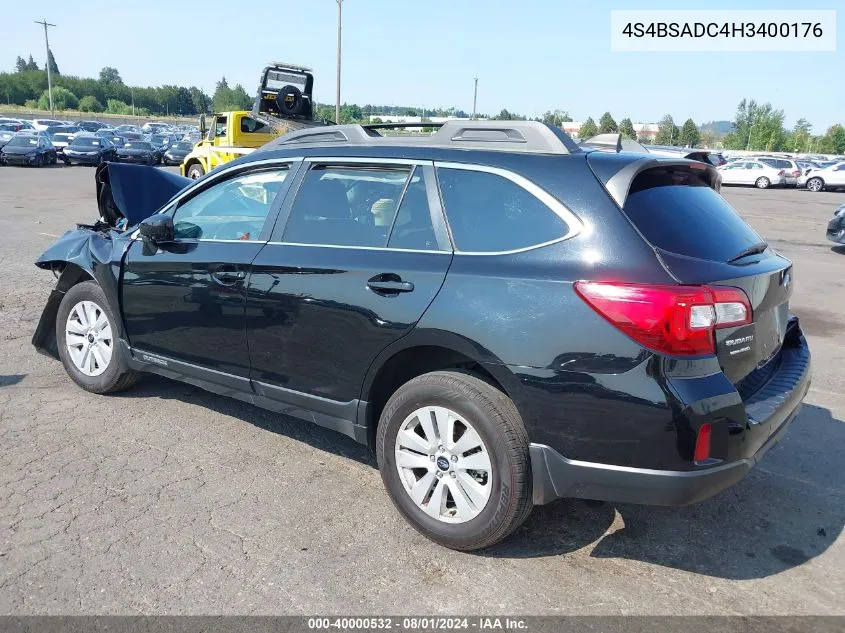 2017 Subaru Outback 2.5I Premium VIN: 4S4BSADC4H3400176 Lot: 40000532