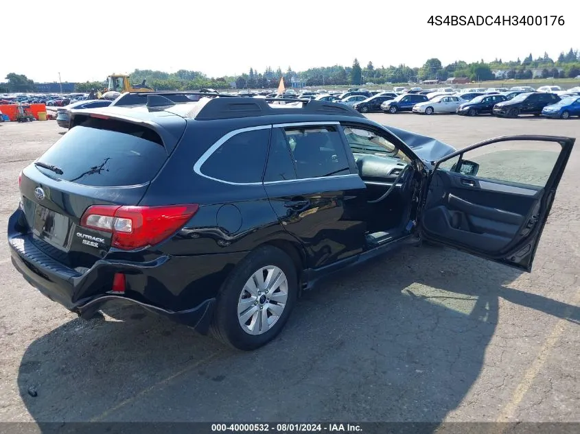 2017 Subaru Outback 2.5I Premium VIN: 4S4BSADC4H3400176 Lot: 40000532