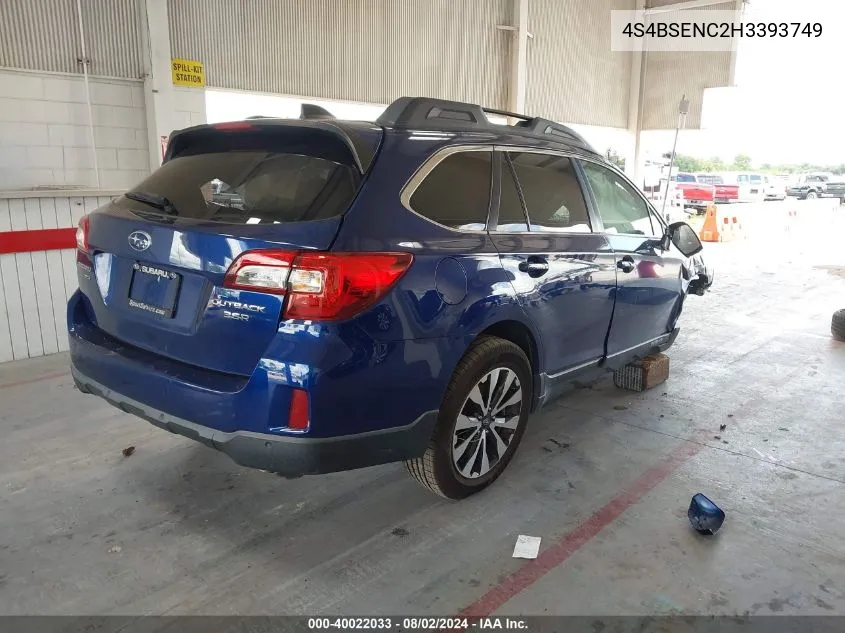 2017 Subaru Outback 3.6R Limited VIN: 4S4BSENC2H3393749 Lot: 40022033