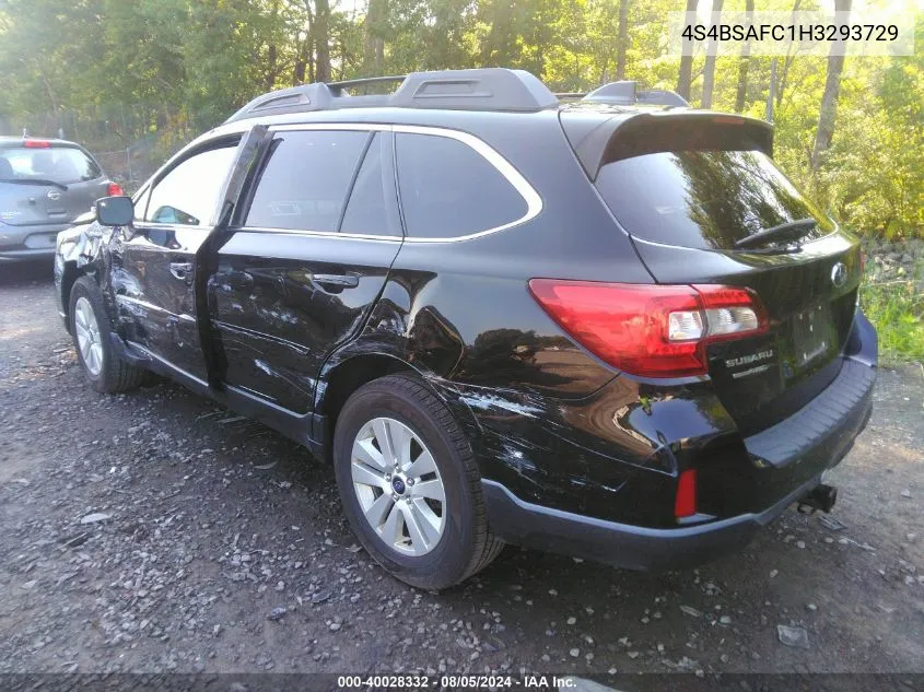 2017 Subaru Outback 2.5I Premium VIN: 4S4BSAFC1H3293729 Lot: 40028332