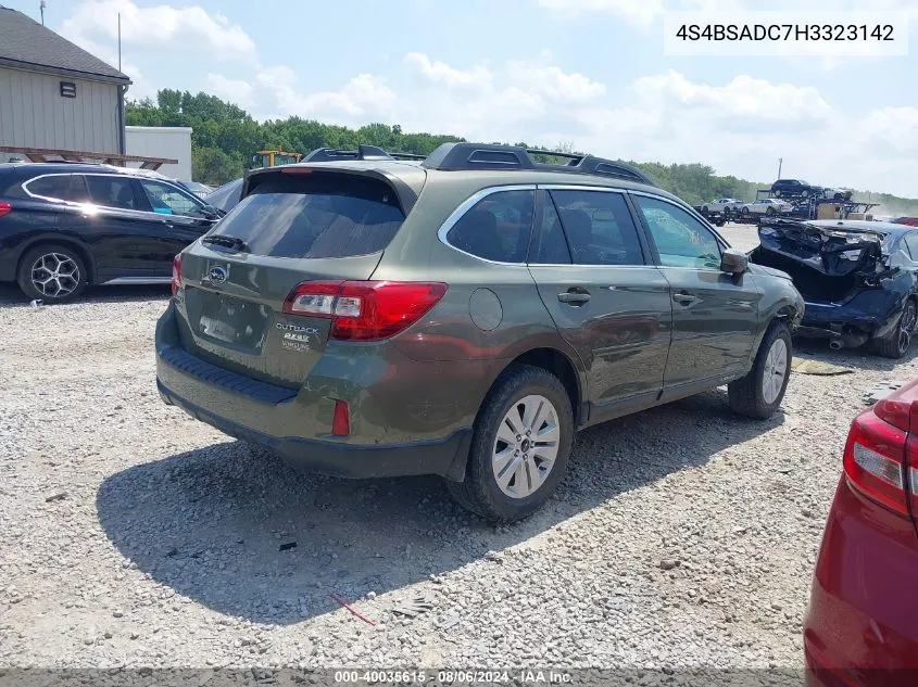 2017 Subaru Outback 2.5I Premium VIN: 4S4BSADC7H3323142 Lot: 40035615