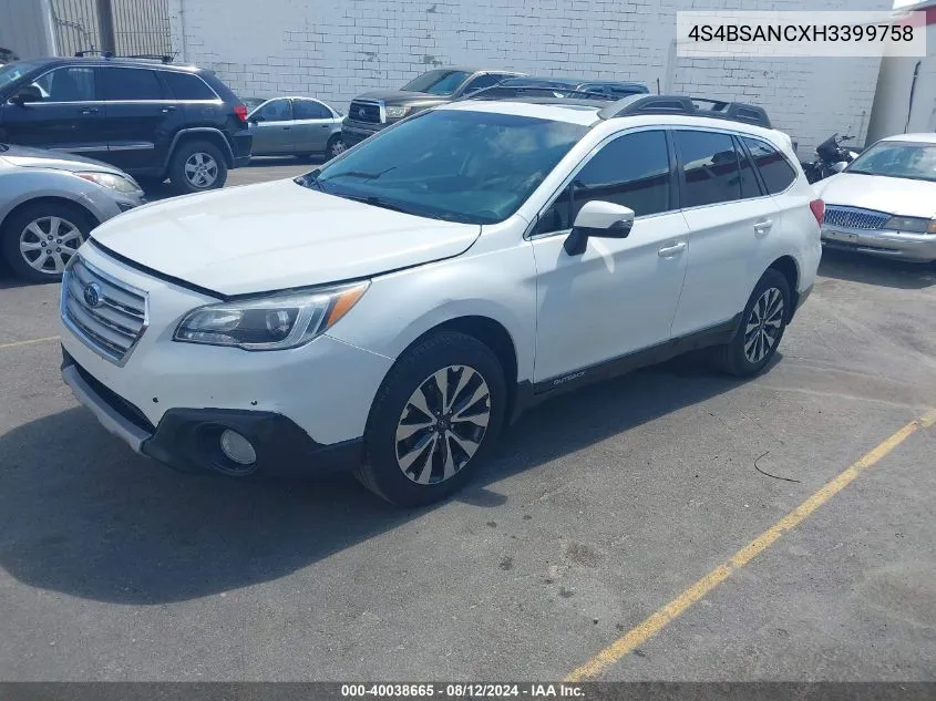 4S4BSANCXH3399758 2017 Subaru Outback 2.5I Limited