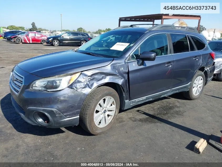 2017 Subaru Outback 2.5I Premium VIN: 4S4BSACC6H3373743 Lot: 40048813