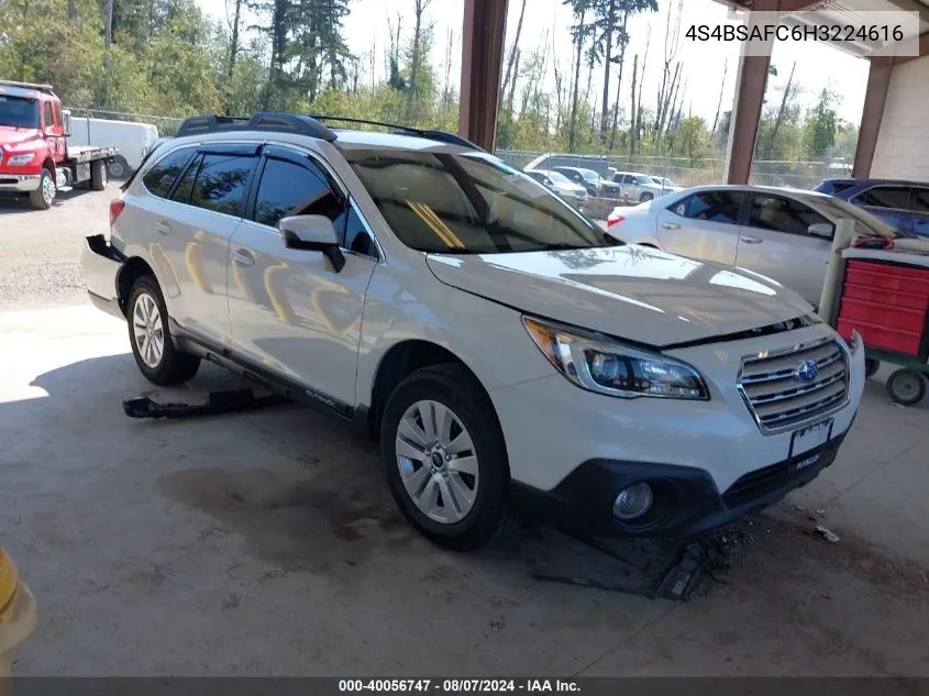 2017 Subaru Outback 2.5I Premium VIN: 4S4BSAFC6H3224616 Lot: 40056747