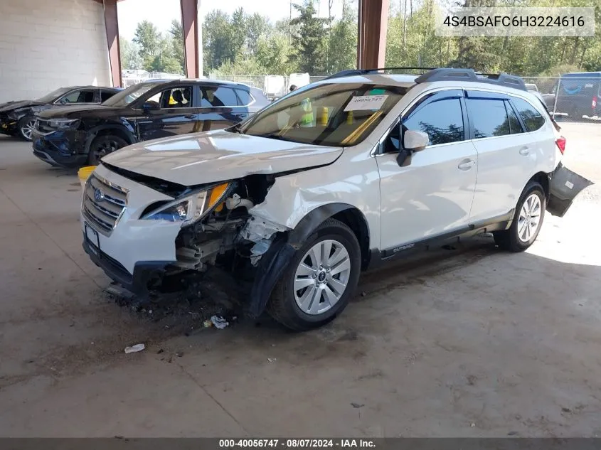 2017 Subaru Outback 2.5I Premium VIN: 4S4BSAFC6H3224616 Lot: 40056747