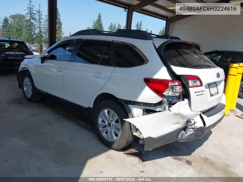 2017 Subaru Outback 2.5I Premium VIN: 4S4BSAFC6H3224616 Lot: 40056747