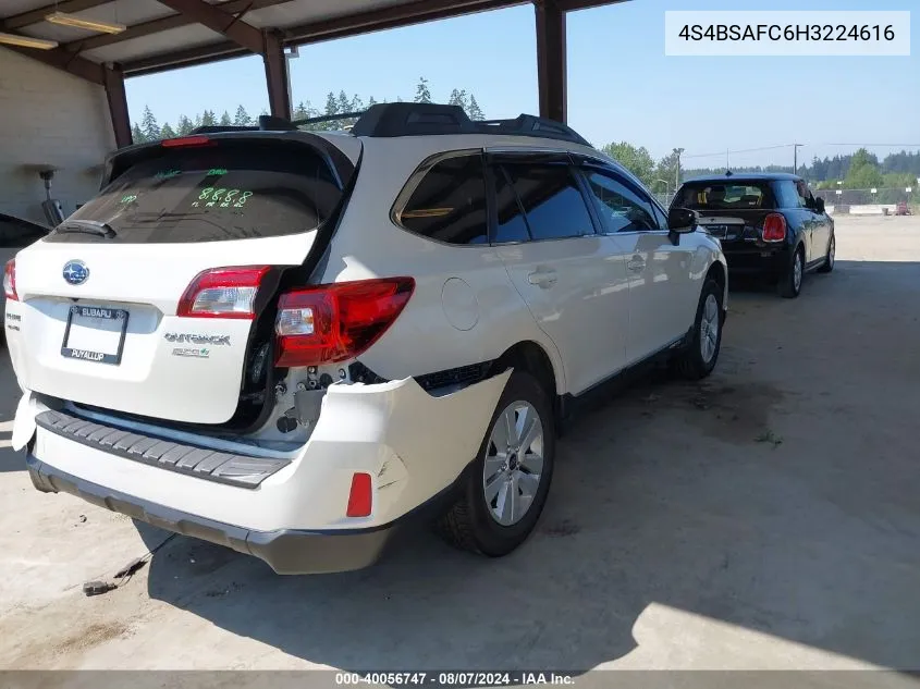 2017 Subaru Outback 2.5I Premium VIN: 4S4BSAFC6H3224616 Lot: 40056747