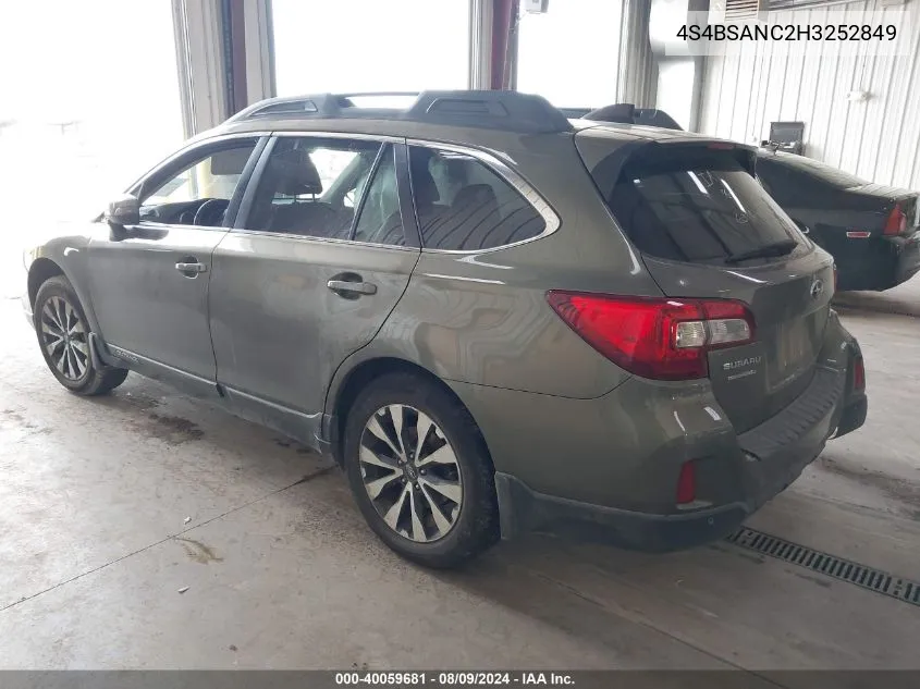 2017 Subaru Outback 2.5I Limited VIN: 4S4BSANC2H3252849 Lot: 40059681