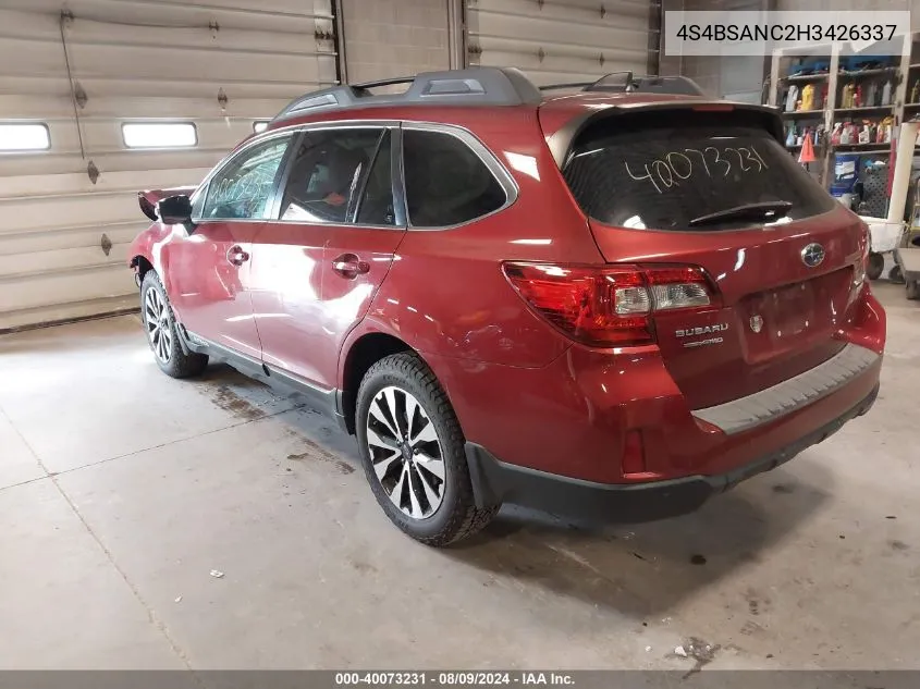 4S4BSANC2H3426337 2017 Subaru Outback 2.5I Limited