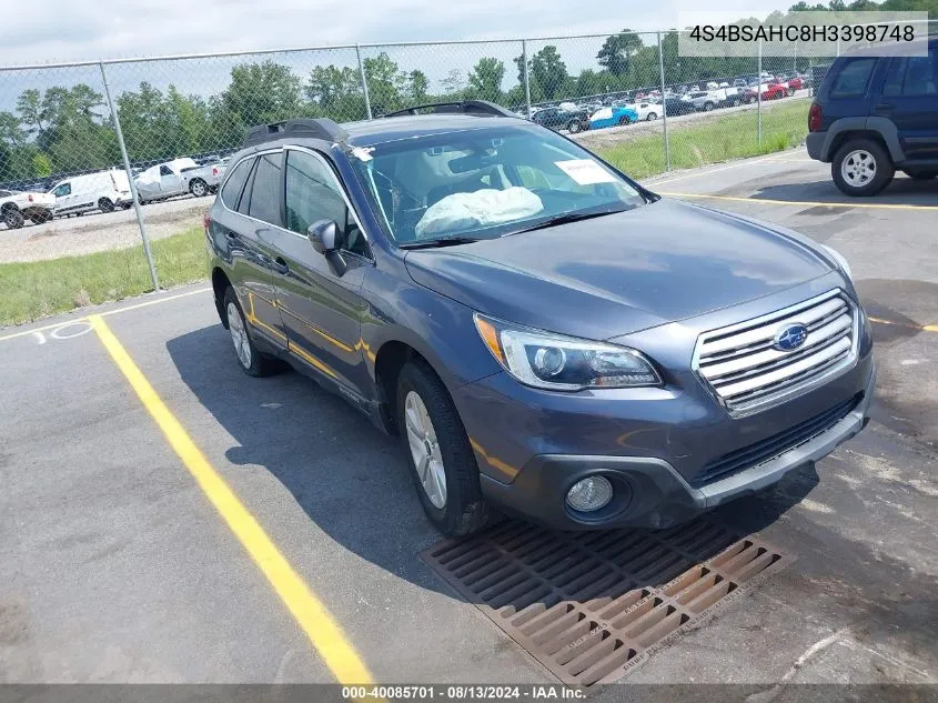 2017 Subaru Outback 2.5I Premium VIN: 4S4BSAHC8H3398748 Lot: 40085701