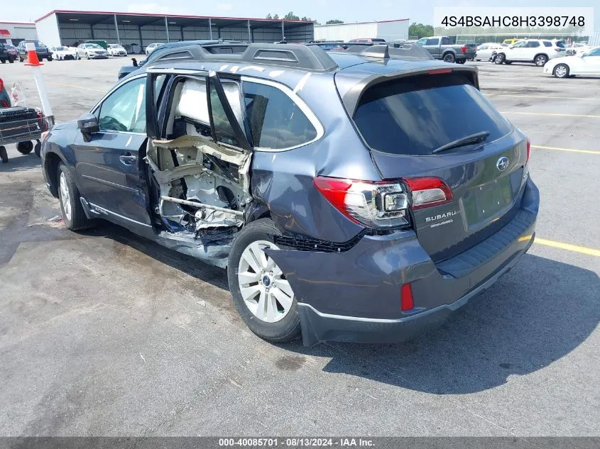 2017 Subaru Outback 2.5I Premium VIN: 4S4BSAHC8H3398748 Lot: 40085701