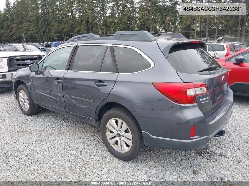 4S4BSACC3H3422381 2017 Subaru Outback 2.5I Premium