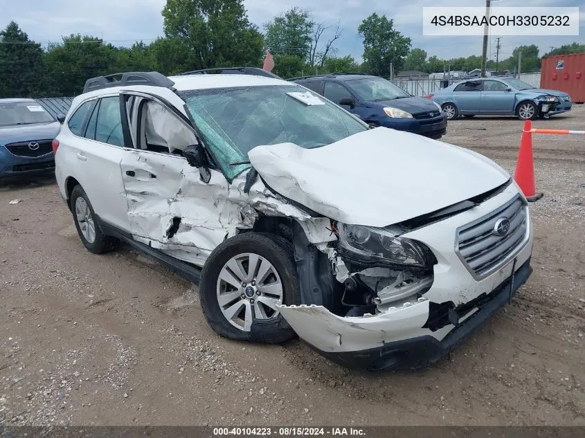 2017 Subaru Outback 2.5I VIN: 4S4BSAAC0H3305232 Lot: 40104223