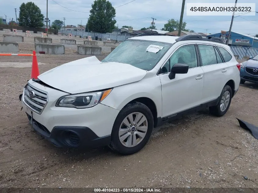 2017 Subaru Outback 2.5I VIN: 4S4BSAAC0H3305232 Lot: 40104223