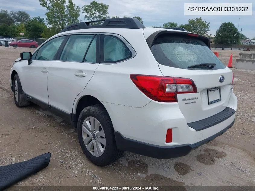 4S4BSAAC0H3305232 2017 Subaru Outback 2.5I