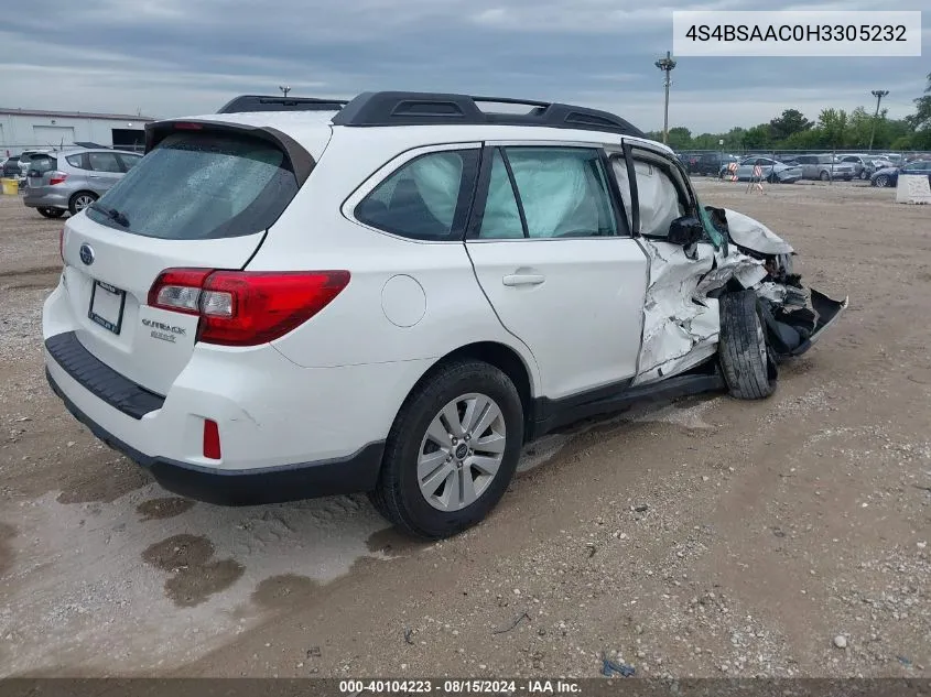 2017 Subaru Outback 2.5I VIN: 4S4BSAAC0H3305232 Lot: 40104223