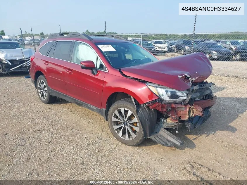 2017 Subaru Outback 2.5I Limited VIN: 4S4BSANC0H3334627 Lot: 40128483