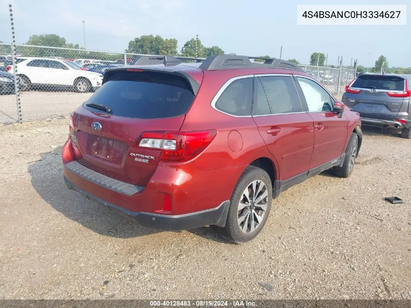 2017 Subaru Outback 2.5I Limited VIN: 4S4BSANC0H3334627 Lot: 40128483