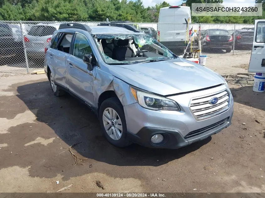 2017 Subaru Outback 2.5I Premium VIN: 4S4BSAFC0H3243260 Lot: 40139124