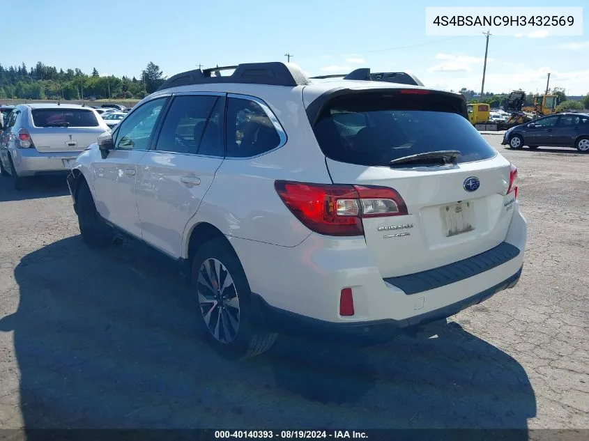 4S4BSANC9H3432569 2017 Subaru Outback 2.5I Limited