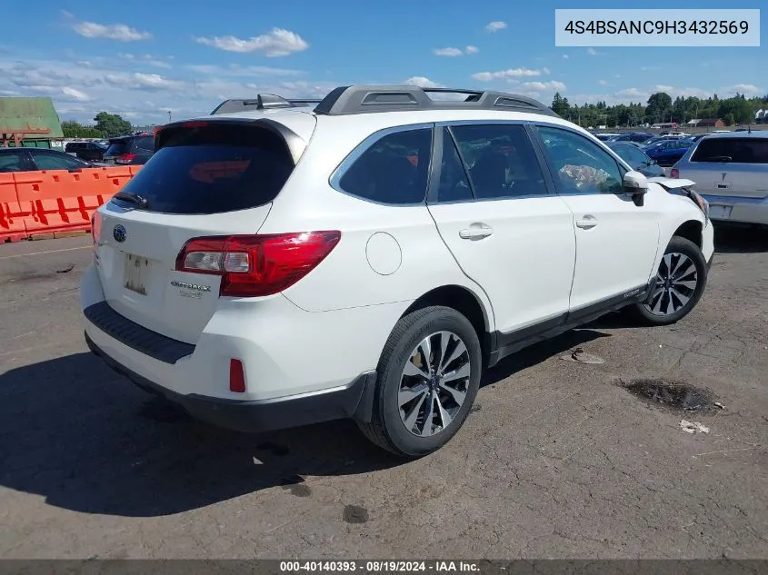 4S4BSANC9H3432569 2017 Subaru Outback 2.5I Limited