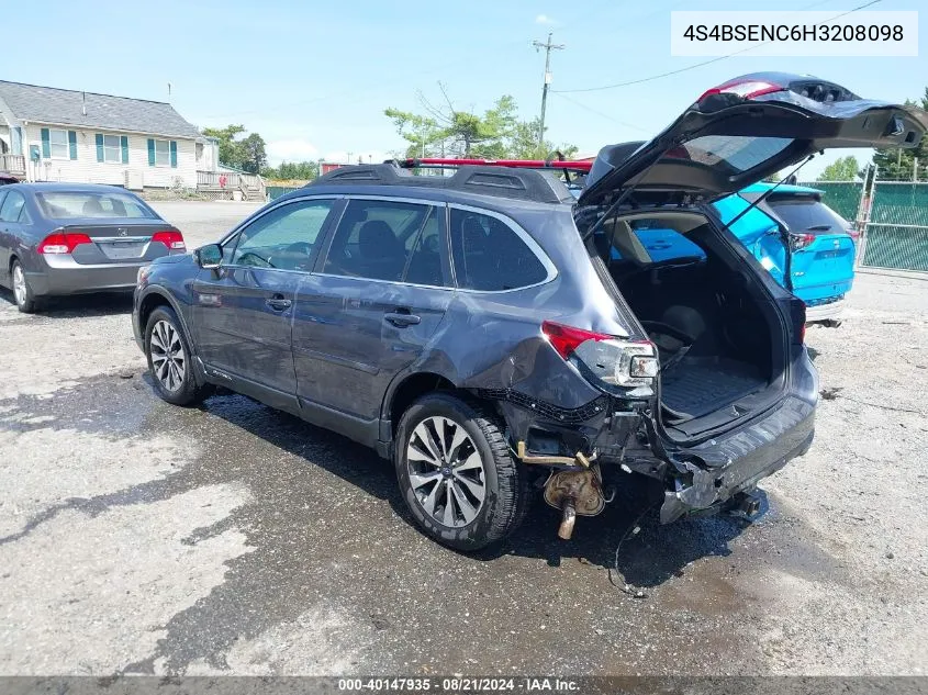 2017 Subaru Outback 3.6R Limited VIN: 4S4BSENC6H3208098 Lot: 40147935