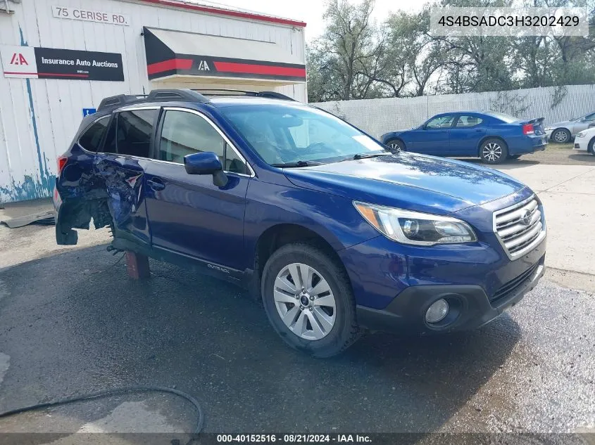 2017 Subaru Outback 2.5I Premium VIN: 4S4BSADC3H3202429 Lot: 40152516