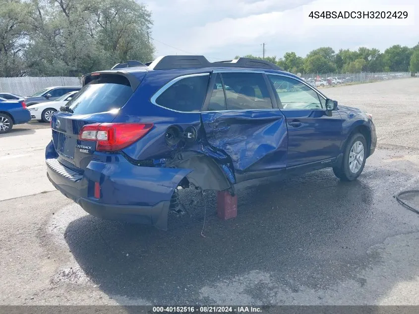 2017 Subaru Outback 2.5I Premium VIN: 4S4BSADC3H3202429 Lot: 40152516