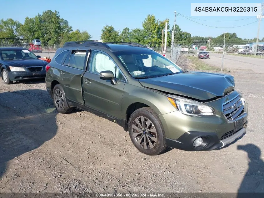 4S4BSAKC5H3226315 2017 Subaru Outback 2.5I Limited