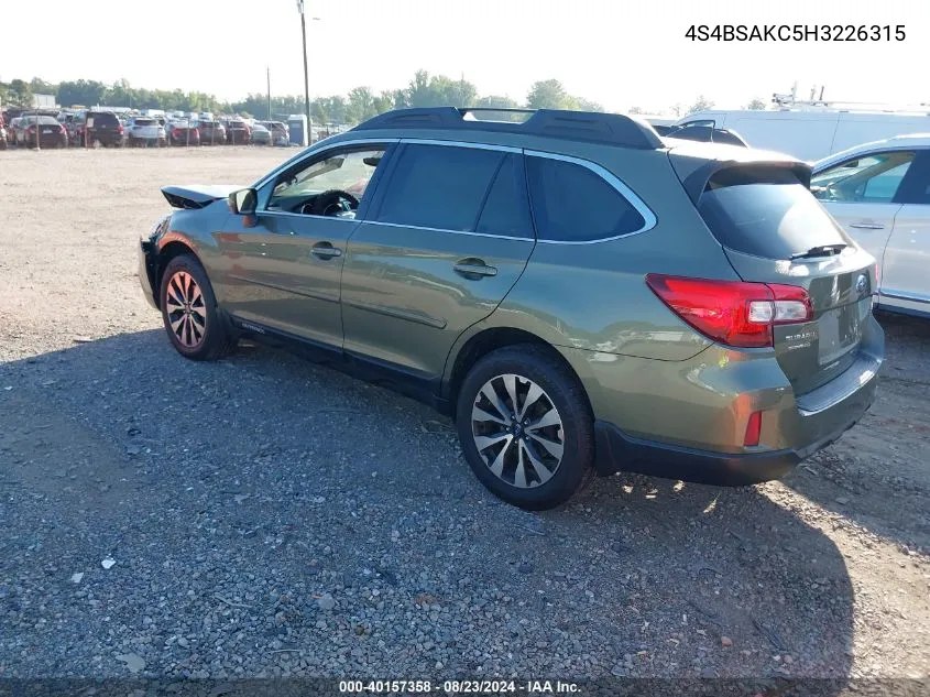 4S4BSAKC5H3226315 2017 Subaru Outback 2.5I Limited