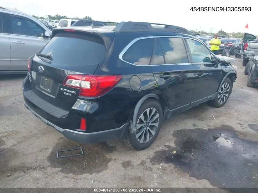 2017 Subaru Outback 3.6R Limited VIN: 4S4BSENC9H3305893 Lot: 40171250