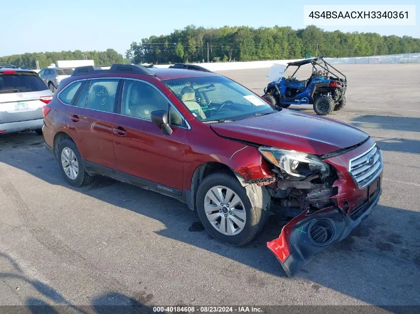 2017 Subaru Outback 2.5I VIN: 4S4BSAACXH3340361 Lot: 40184608