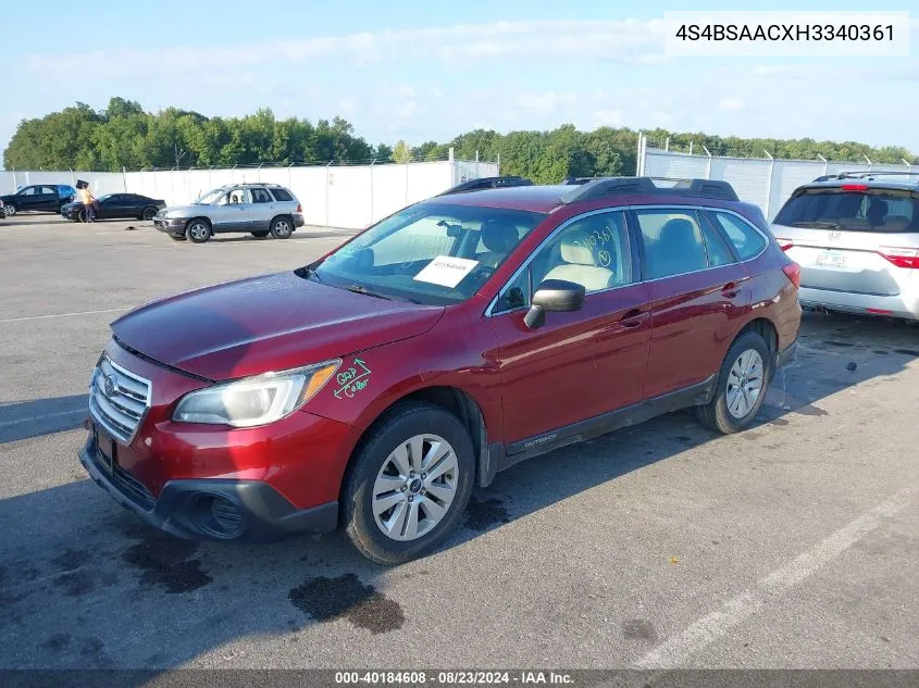 4S4BSAACXH3340361 2017 Subaru Outback 2.5I