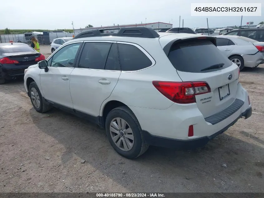 2017 Subaru Outback 2.5I Premium VIN: 4S4BSACC3H3261627 Lot: 40185790