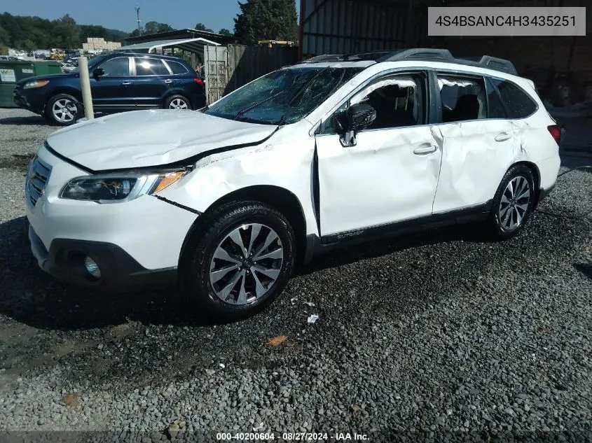 2017 Subaru Outback 2.5I Limited VIN: 4S4BSANC4H3435251 Lot: 40200604