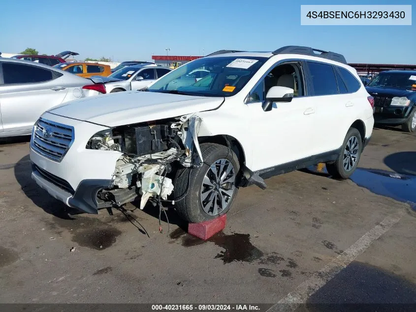 2017 Subaru Outback 3.6R Limited VIN: 4S4BSENC6H3293430 Lot: 40231665