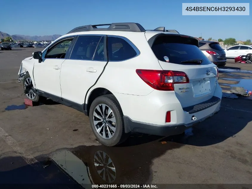 2017 Subaru Outback 3.6R Limited VIN: 4S4BSENC6H3293430 Lot: 40231665