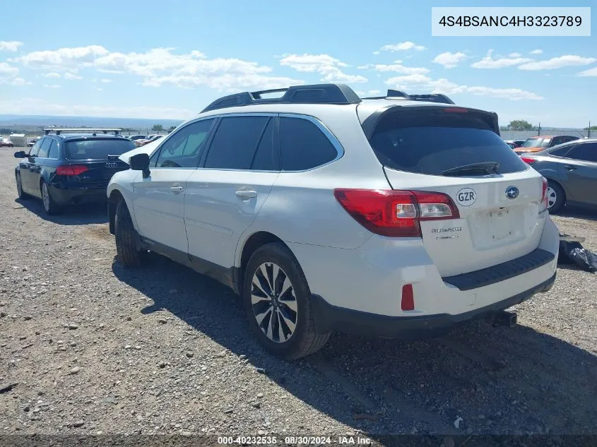 4S4BSANC4H3323789 2017 Subaru Outback 2.5I Limited