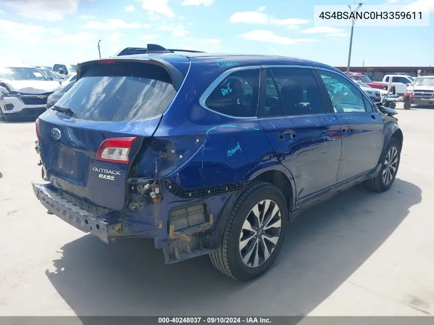 2017 Subaru Outback 2.5I Limited VIN: 4S4BSANC0H3359611 Lot: 40248037