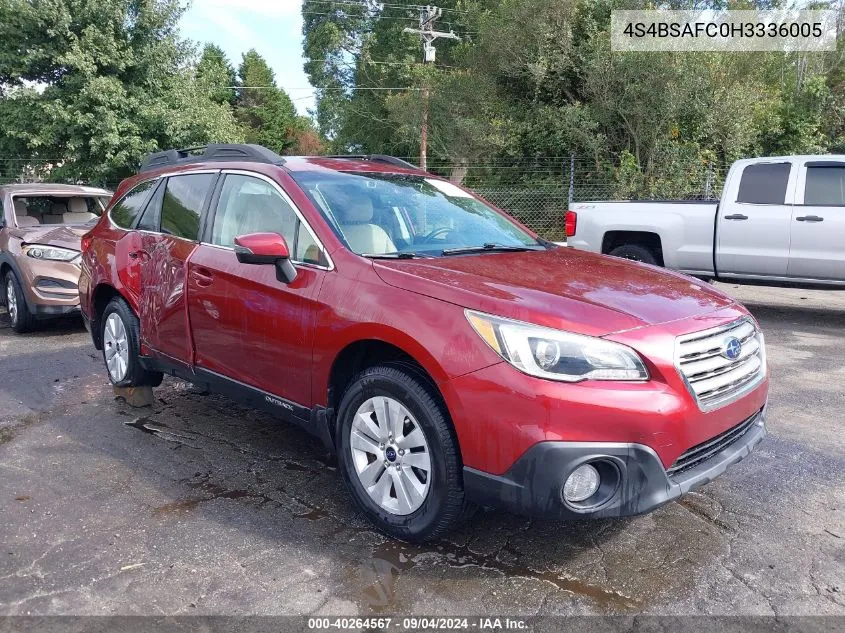 2017 Subaru Outback 2.5I Premium VIN: 4S4BSAFC0H3336005 Lot: 40264567