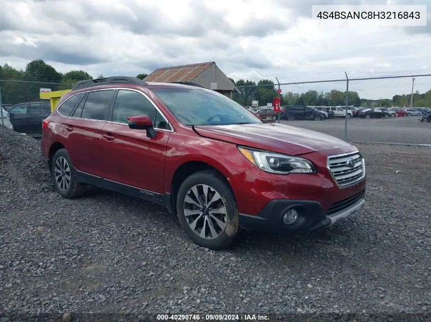 2017 Subaru Outback 2.5I Limited VIN: 4S4BSANC8H3216843 Lot: 40290746