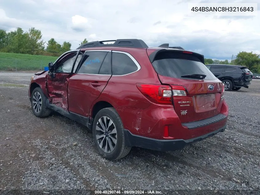 4S4BSANC8H3216843 2017 Subaru Outback 2.5I Limited