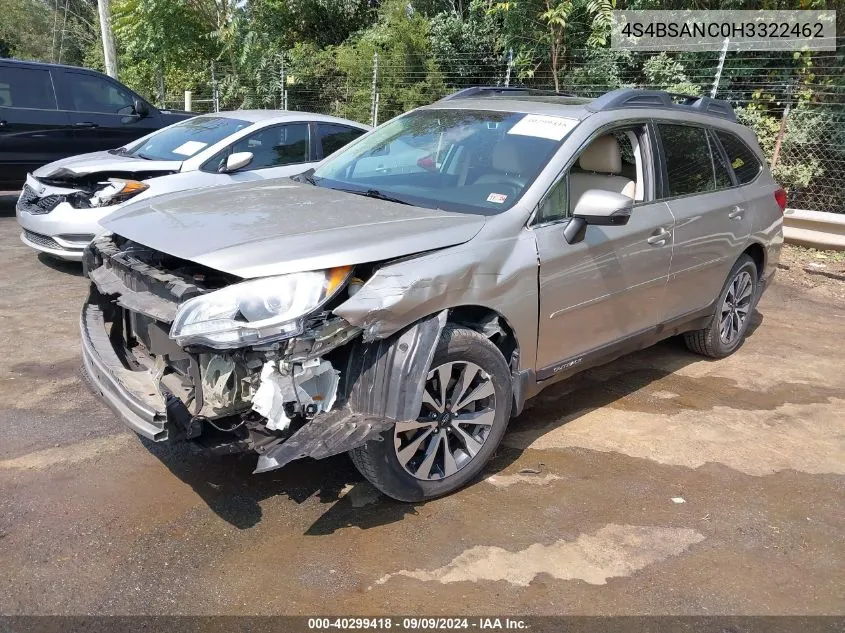 2017 Subaru Outback 2.5I Limited VIN: 4S4BSANC0H3322462 Lot: 40299418