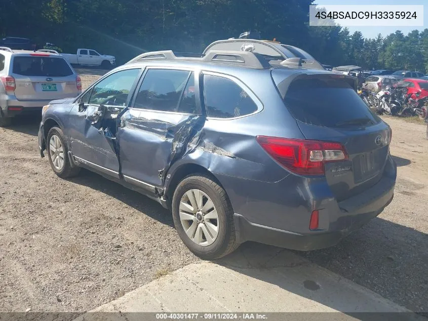 2017 Subaru Outback 2.5I Premium VIN: 4S4BSADC9H3335924 Lot: 40301477