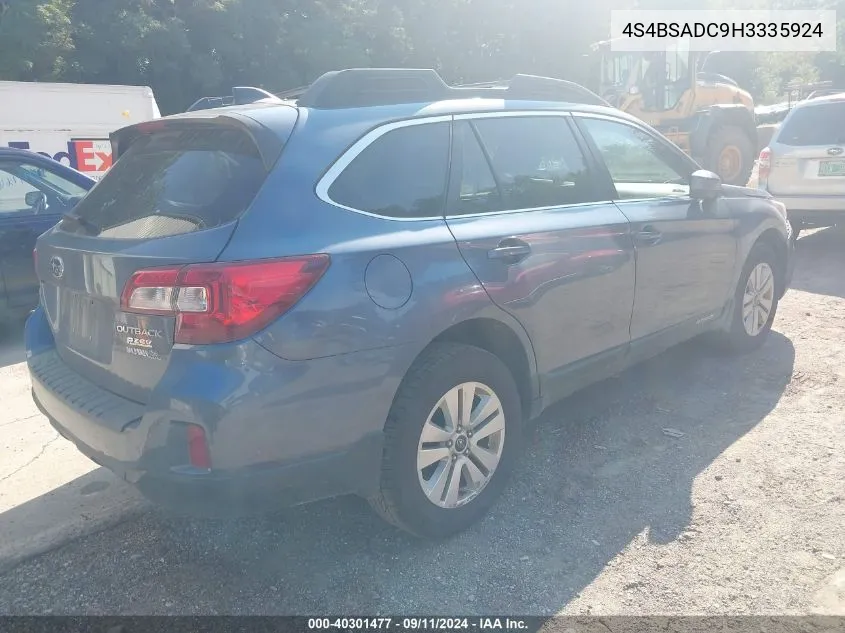 2017 Subaru Outback 2.5I Premium VIN: 4S4BSADC9H3335924 Lot: 40301477